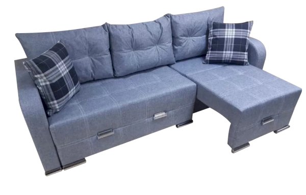 Серый диван-трансформер с оттоманкой